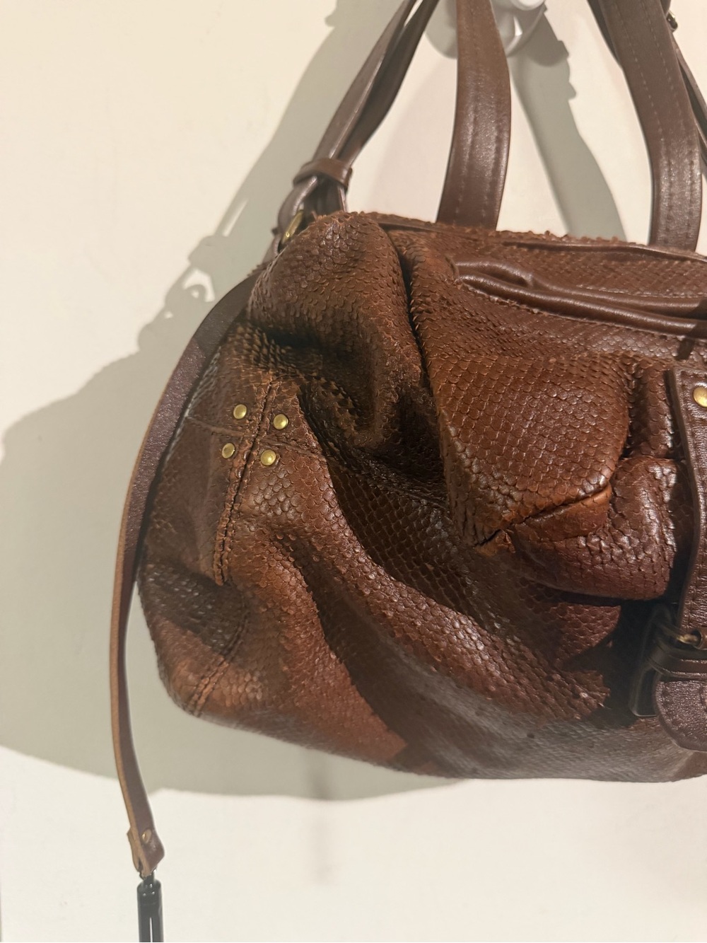 $920 Jerome Dreyfuss Billy Classic Brown snakeskin Satchel Handbag - Picture 4 of 14
